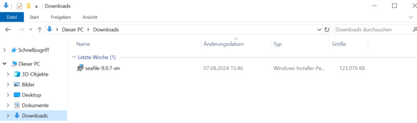 Die Seafile Installationsdatei in dem Download Ordner.